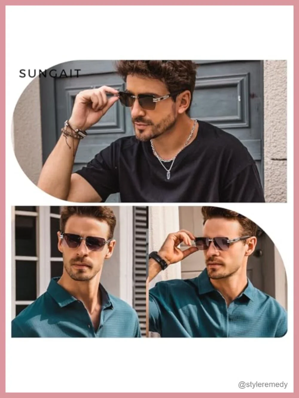 Rimless Rectangle Sunglasses Frameless UV Protection Square Shades Vintage